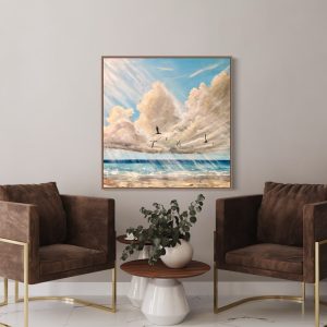 Morze 80x80cm w złotej ramie