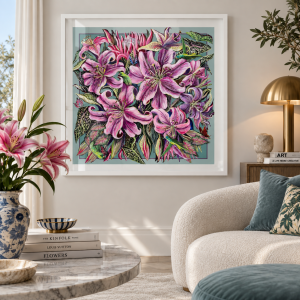 Deep Feeling: Parrots and lily. Reprodukcja 50x50cm Fine Art