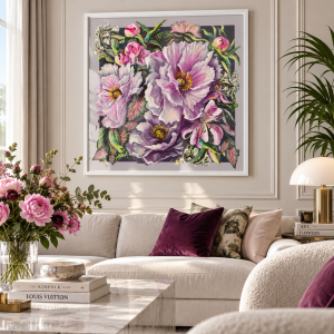Deep Feeling: Parrots and Peonies. Reprodukcja 50x50cm Fine Art